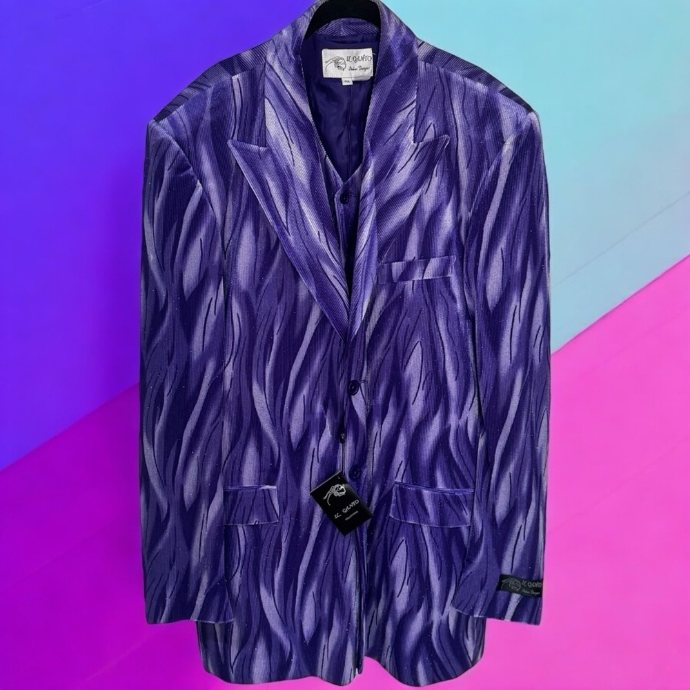 NEW Il Canto Shimmer Purple and White‎ Watercolor Suit Jacket and Vest Men’s 40L